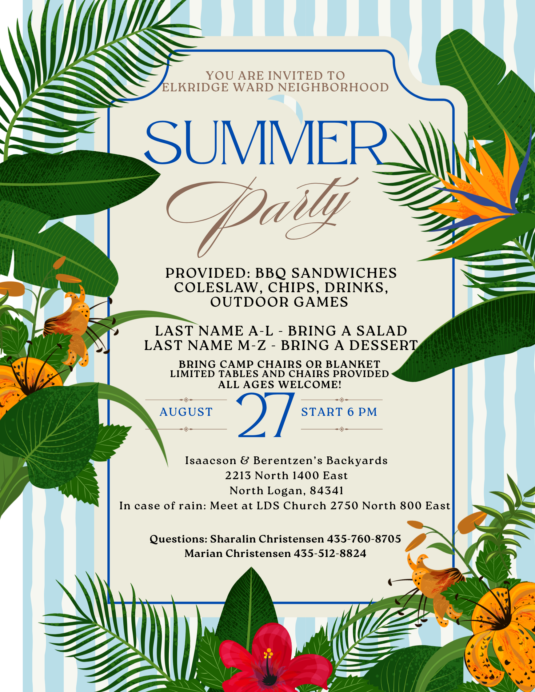 Elk Ridge Ward Neighborhood Summer Party Flyer